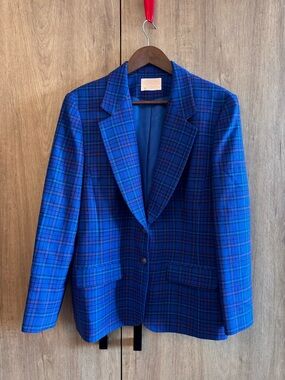 Pendleton Women’s Long Sleeve Royal Blue Plaid Wool Coat 14